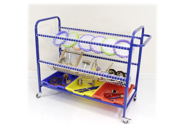 Music storage trolley with Gratnell trays