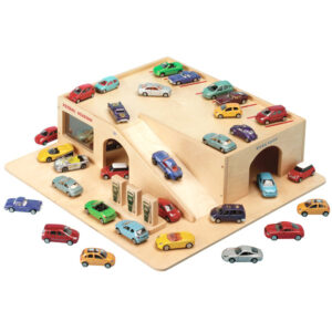 Wooden Toy Garage and Toy Cars